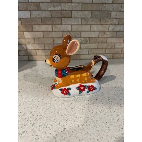 Disney Parks Bambi Christmas Holiday Thanksgiving Ceramic Creamer Pitcher - Picture 2 of 4